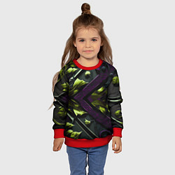 Свитшот детский Зеленые листья и фиолетовые вставки, цвет: 3D-красный — фото 2