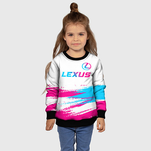 Детский свитшот Lexus neon gradient style: символ сверху / 3D-Черный – фото 4