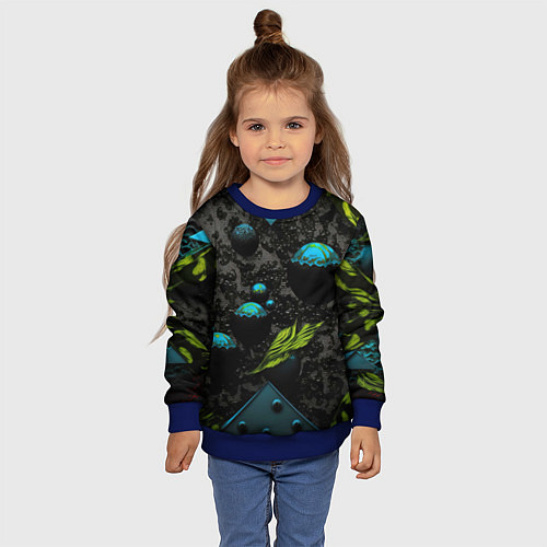 Детский свитшот Зеленые абстрактные листья / 3D-Синий – фото 4