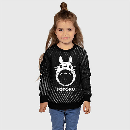 Детский свитшот Totoro с потертостями на темном фоне / 3D-Черный – фото 4