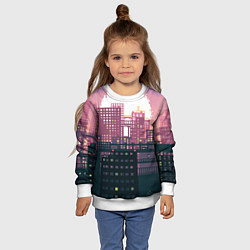 Свитшот детский Пиксельный пейзаж города - закат, цвет: 3D-белый — фото 2