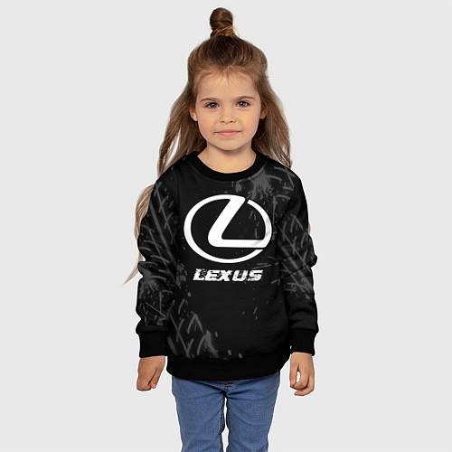 Детский свитшот Lexus speed на темном фоне со следами шин / 3D-Черный – фото 4