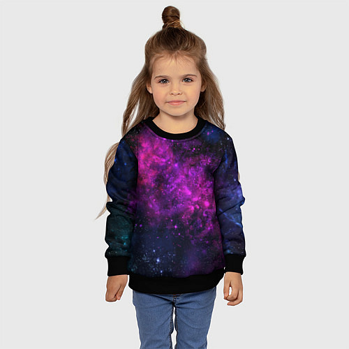 Детский свитшот Neon pink nebula / 3D-Черный – фото 4