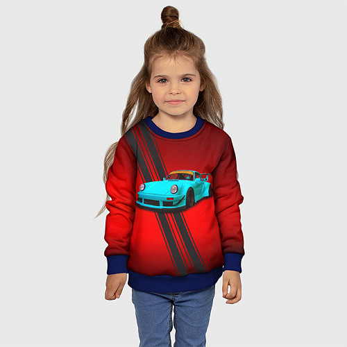 Детский свитшот Немецкий спортивный автомобиль Porsche 911 / 3D-Синий – фото 4