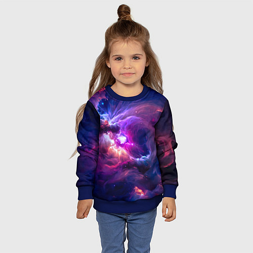 Детский свитшот Небула в космосе в фиолетовых тонах - нейронная се / 3D-Синий – фото 4