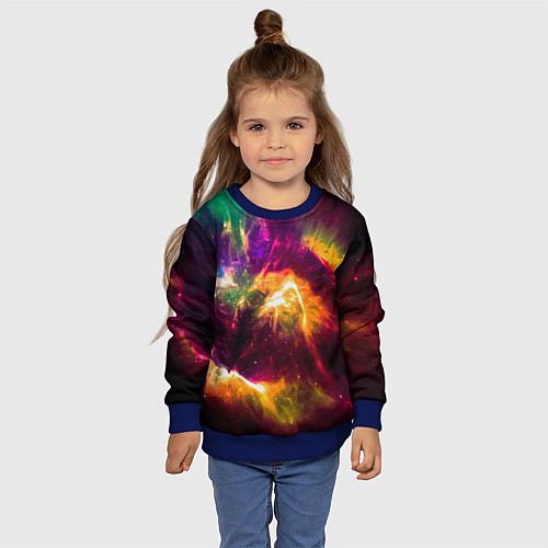 Детский свитшот Небула в космосе разноцветная - нейронная сеть / 3D-Синий – фото 4