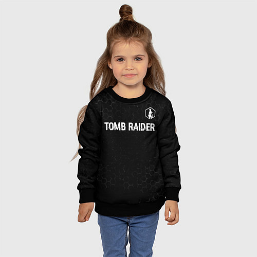 Детский свитшот Tomb Raider glitch на темном фоне: символ сверху / 3D-Черный – фото 4