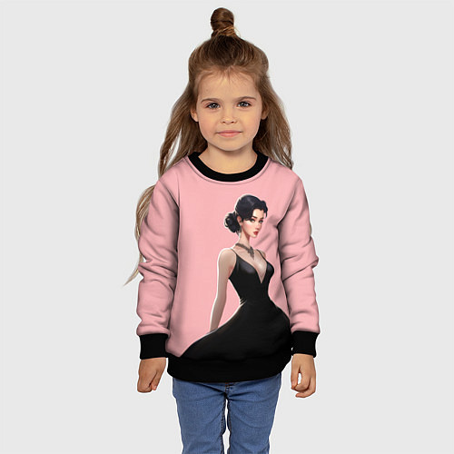 Детский свитшот Girl in black dress - pink / 3D-Черный – фото 4