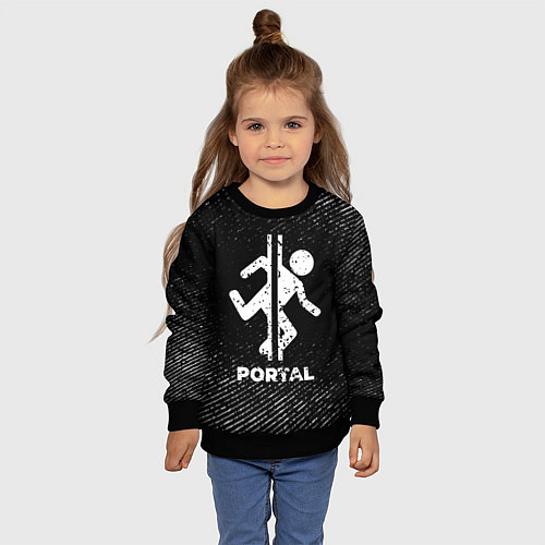 Детский свитшот Portal с потертостями на темном фоне / 3D-Черный – фото 4