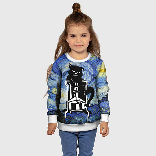 Детский свитшот Кот Бегемот на примусе в Звездной ночи / 3D-Белый – фото 4