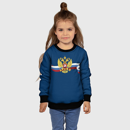 Детский свитшот Флаг России лента / 3D-Черный – фото 4
