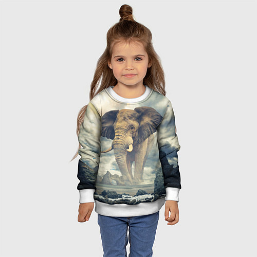 Детский свитшот Гигантский слон / 3D-Белый – фото 4