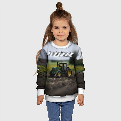 Детский свитшот Farming Simulator - Игрушечный зеленый / 3D-Белый – фото 4