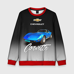Свитшот детский Синий Chevrolet Corvette 70-х годов, цвет: 3D-красный