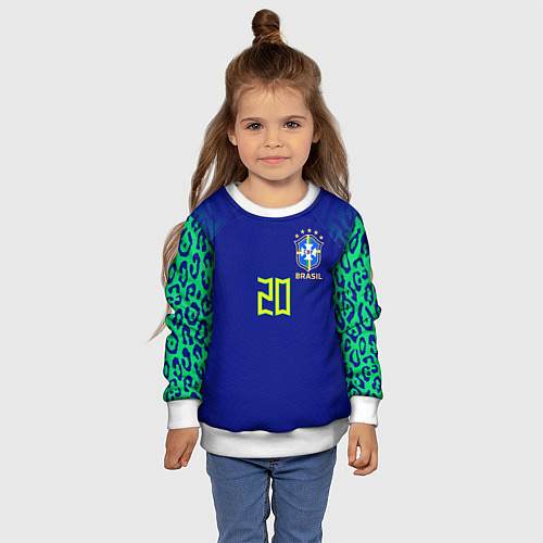 Детский свитшот Винисиус Жуниор ЧМ 2022 сборная Бразилии гостевая / 3D-Белый – фото 4