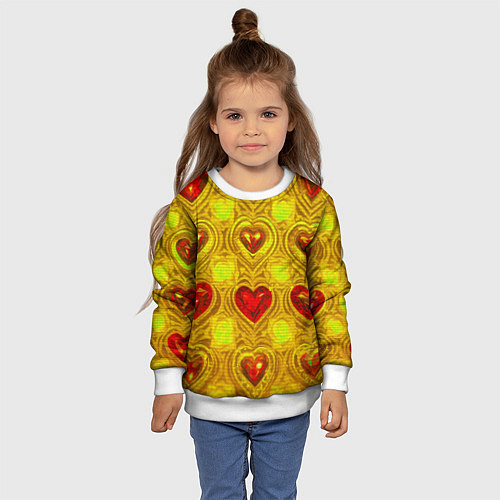Детский свитшот Узор рубиновые сердца / 3D-Белый – фото 4