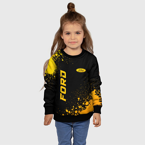 Детский свитшот Ford - gold gradient: надпись, символ / 3D-Черный – фото 4