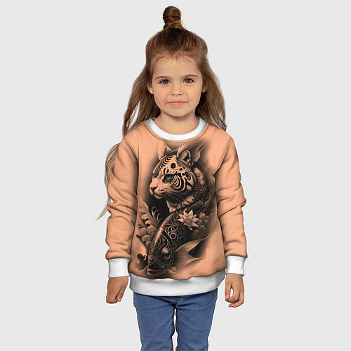 Детский свитшот Экзотический кот и рыба / 3D-Белый – фото 4