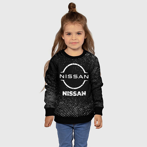 Детский свитшот Nissan с потертостями на темном фоне / 3D-Черный – фото 4