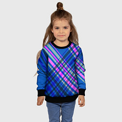 Свитшот детский Синий ассиметричный узор с розовыми косыми полосам, цвет: 3D-черный — фото 2