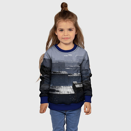 Детский свитшот Тёмный металлический город будущего / 3D-Синий – фото 4