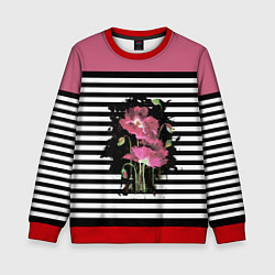 Детский свитшот Розовые акварельные маки на полосатом фоне