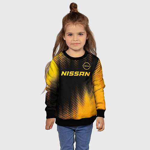 Детский свитшот Nissan - gold gradient: символ сверху / 3D-Черный – фото 4