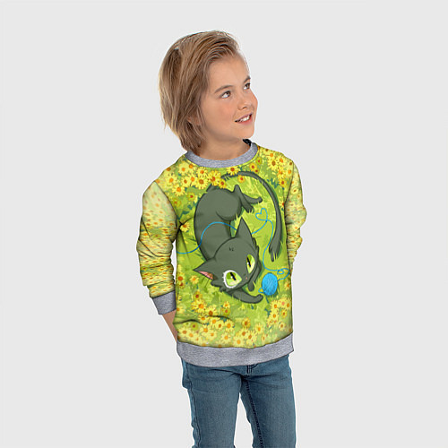 Детский свитшот Судзумэ закрывающая двери: котик с клубком / 3D-Меланж – фото 3