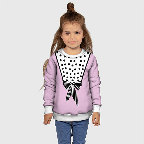Детский свитшот Костюм Барби: черный горох с полосатым бантом / 3D-Белый – фото 4