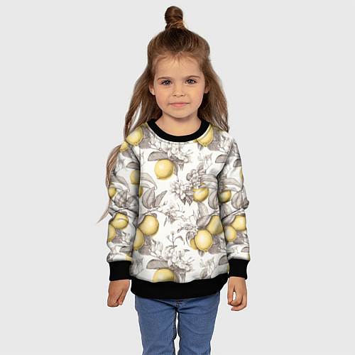 Детский свитшот Лимоны - винтаж графика: паттерн / 3D-Черный – фото 4