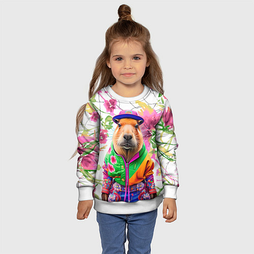 Детский свитшот Капибара в модной куртке - нейросеть / 3D-Белый – фото 4