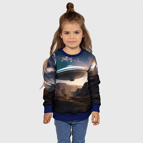 Детский свитшот НЛО над горами / 3D-Синий – фото 4