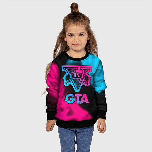 Детский свитшот GTA - neon gradient / 3D-Черный – фото 4
