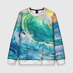 Свитшот детский Нарисованные волны моря, цвет: 3D-белый