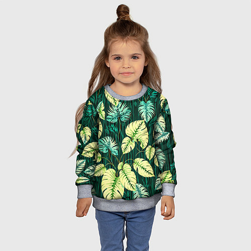 Детский свитшот Листья узор тропический / 3D-Меланж – фото 4