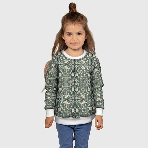 Детский свитшот Белые цветочки на сером фоне / 3D-Белый – фото 4