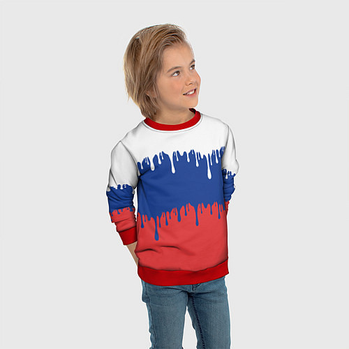 Детский свитшот Флаг России - потёки / 3D-Красный – фото 3