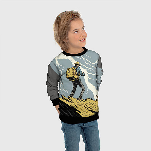 Детский свитшот Дурак на горе ловит молнию / 3D-Черный – фото 3