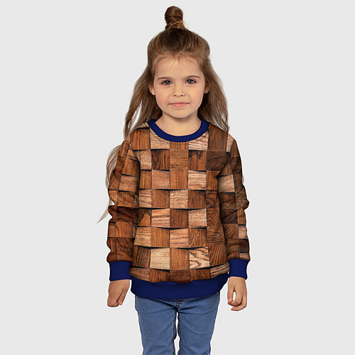 Детский свитшот Деревянные квадраты / 3D-Синий – фото 4
