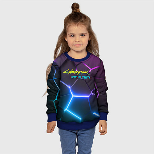 Детский свитшот Cyberpunk 2077 phantom liberty neon / 3D-Синий – фото 4