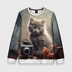 Детский свитшот Серый котенок, винтажное фото