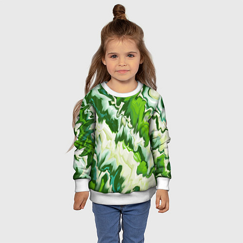 Детский свитшот Зеленые штрихи / 3D-Белый – фото 4