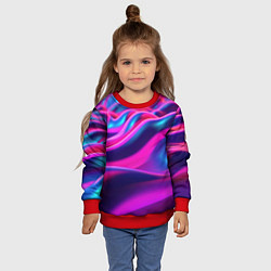 Свитшот детский Фиолетовые неоновые волны, цвет: 3D-красный — фото 2