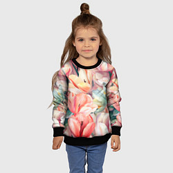 Свитшот детский Разноцветные пастельные тюльпаны - паттерн, цвет: 3D-черный — фото 2
