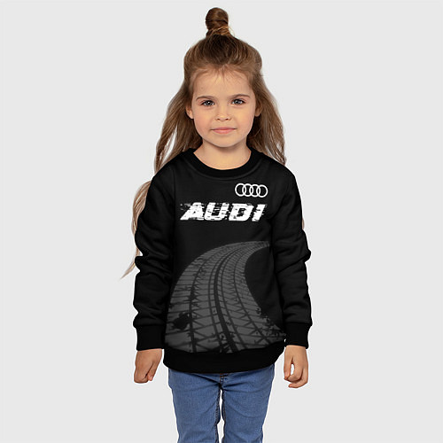 Детский свитшот Audi speed на темном фоне со следами шин: символ с / 3D-Черный – фото 4