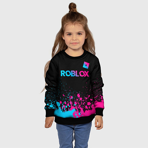 Детский свитшот Roblox - neon gradient: символ сверху / 3D-Черный – фото 4