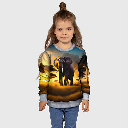 Детский свитшот Слон и рассвет в саванне / 3D-Меланж – фото 4