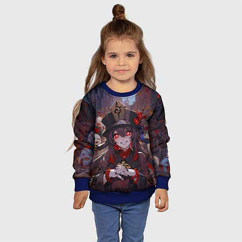 Детский свитшот Ху тао с призраками - Геншин / 3D-Синий – фото 4