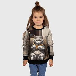 Свитшот детский Кот сидит на диване с напитком, цвет: 3D-черный — фото 2