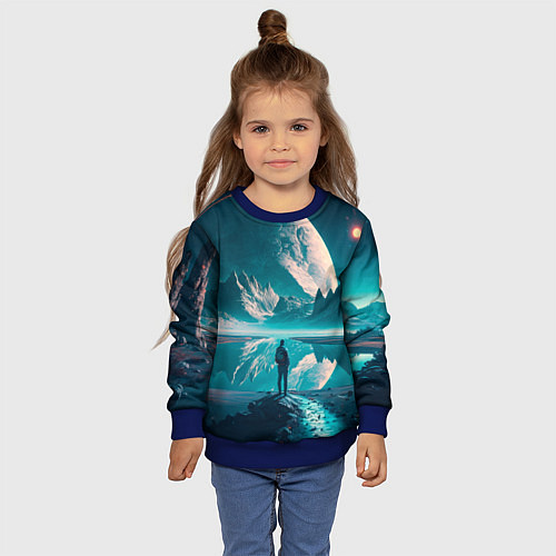 Детский свитшот Человек на неизвестной планете / 3D-Синий – фото 4